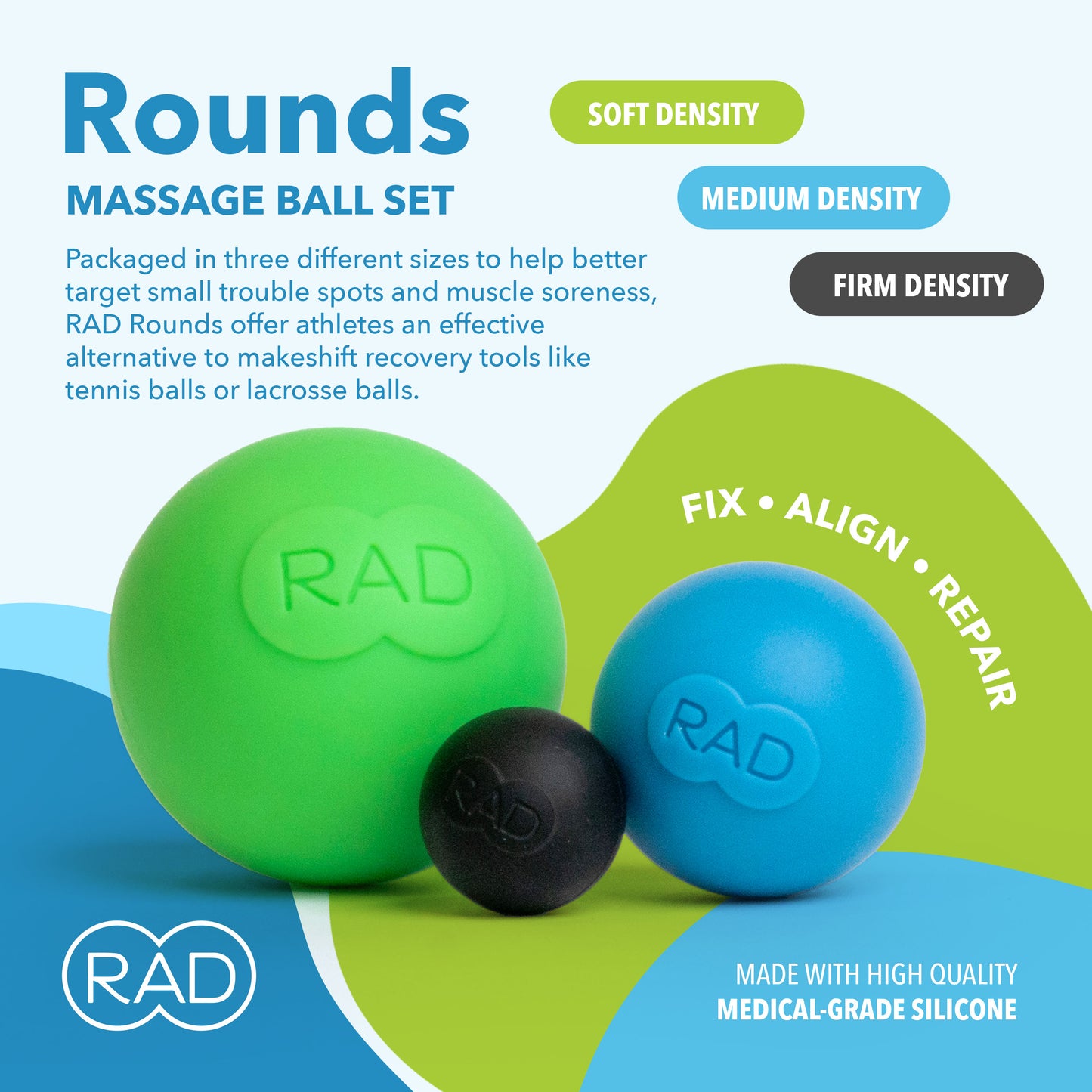 RAD ROLLER Rounds Massage Ball Set (3-Pack)